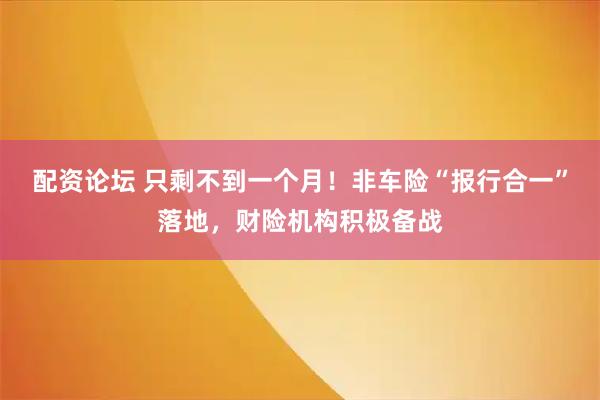 配资论坛 只剩不到一个月！非车险“报行合一”落地，财险机构积极备战